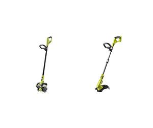 RYOBI - Bineuse 18V One+ - Largeur/Profondeur de Travail 20/10 cm - 4 Fraises - 3 Vitesses de Rotation & Coupe-Bordure/Dresse-Bordure Électrique sans Fil à Batterie 18V One+ Ø 25-30cm