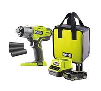 RYOBI - Boulonneuse Électrique Sans Fil 18V ONE+ 3 Modes 180/240/400 Nm - Emmanchement Carré 1/2", Adaptateur Hexagonal 1/4", 3 Douilles, 1 Batterie Li+ 2,0 Ah, Chargeur 2,0 A, Sac - R18IW3-120S3
