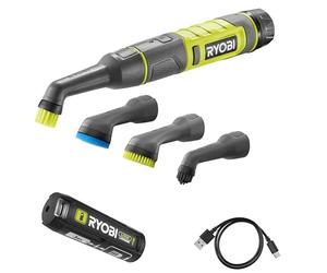 RYOBI - Brosse 4 Volts pour Nettoyage évier, lavabo, Douche, Plastique, céramique - Livrée avec 4 brosses, sa batterie 3,0 Ah et son cable de chargement