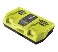 RYOBI Chargeur Double Port 36V Max Power RY36C2PA - Recharge Simultanée de 2 Batteries, Chargeur Rapide Lithium+, Toutes Batteries 36V Max Power pour Tondeuse, Souffleur, Tronçonneuse et Jardin