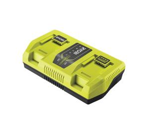 RYOBI Chargeur Double Port 36V Max Power RY36C2PA - Recharge Simultanée de 2 Batteries, Chargeur Rapide Lithium+, Toutes Batteries 36V Max Power pour Tondeuse, Souffleur, Tronçonneuse et Jardin