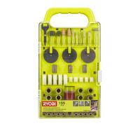 Ryobi – Coffret 155 accessoires RAKRT155 pour mini-outil rotatif, tige 3,2 mm, rangement inclus
