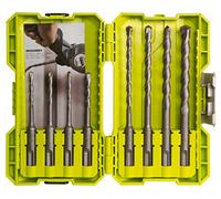 RYOBI Coffret 8 Forets Béton SDS-Plus 5 à 12 mm RAK08SDS2 Maçonnerie | Emmanchement qui transmet la frappe du perforateur, boîtier de rangement empilable, pierre, brique et chevilles courantes