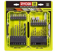 RYOBI - Coffret Empilable 32 Accessoires Mixtes Perçage - Vissage - Boulonnage + 1 Porte-embout PH, PZ, HEX, T, SL, Douilles, Forets Bois, Métal, Béton - pour Travaux Courants - RAK32DDMIX