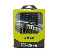 RYOBI Coffret 69 accessoires mixtes 6 forets bois + 6 forets béton + 11 forets métal + 2 mèches plates + 43 embouts 25 mm PH / PZ / SL / HEX / T / TX / SQ + 1 porteembout RAK69MIX