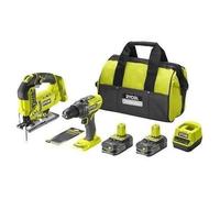 RYOBI - Combo 2 outils ONE+ : Perceuse à percussion, Scie sauteuse + 2 batteries 2,5 Ah, chargeur, sac & 6 lames - RCK182B-225SA6