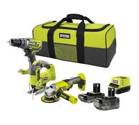 Ryobi Combo 3 outils 18V perceuse-visseuse 50Nm, meuleuse 115mm, scie sauteuse 18V RCK183A-242SL