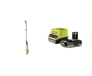 RYOBI - Coupe-Branches Télescopique 18V One + Lames Bypass 32 mm - Tête Articulée - Longueur 190 à 270 cm - avec Harnais Bretelle 1 batterie 2Ah compacte et 1 chargeur rapide