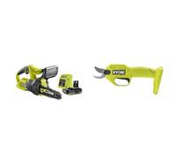 RYOBI Duo Sans Fil à Batterie 18V ONE+ : Tronçonneuse compacte 20 cm + Sécateur 18V - lames Bypass chromées en acier carbone japonais SK5 - 1 batterie 18V 2,5Ah et 1 chargeur 1,5 A