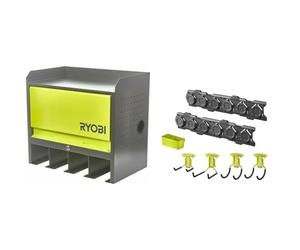 RYOBI - Etagère Murale 430 x 483 x 282 mm - Charge Max. : 150 kg - 1 Porte et 4 emplacements de Rang & Kit de d'intallation Complet Link, Rangement pour Garage et Atelier - Syteme Link