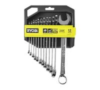 Ryobi – Jeu 12 clés mixtes RHWR12PC – 8 à 22 mm, œil et fourche, angle 15°, rangement LINK