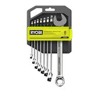 RYOBI – Jeu 8 clés mixtes RHWR8PC – 8–19 mm – œil & fourche – Rangement LINK – angle de reprise 15°
