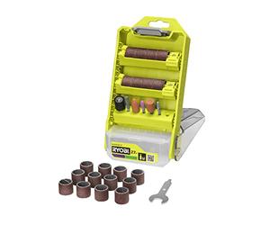 RYOBI Kit 27 Accessoires de Ponçage et Meulage RARSGK-27 pour Mini-Outil | Bandes abrasives grain 60 et 120 avec mandrin tambour, meules pierre, bois, métal et plastique, rouille, courbes intérieures