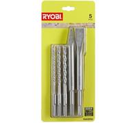 RYOBI - Kit 3 forets (6 mm, 8 mm, 10 mm) et 2 burins SDS+ (1 pointe et 1 plat) - RAKSP05