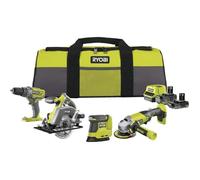 RYOBI - Kit 4 outils 18V ONE Perceuse percussion,Meuleuse,Ponceuse triangulaire,Scie circulaire