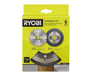 RYOBI - Kit 6 Disques 115mm pour Meuleuse d'Angle - 1 Disque Diamant & 5 Disques Métal - Tronçonnage Polyvalent Matériaux & Acier - RAK6AGD115