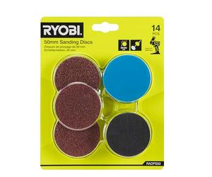RYOBI - Lot 14 Disques Ponçage 50mm - RADPS50 - Pour Polisseuse RDP18, Grains Variés