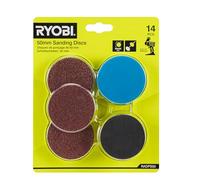RYOBI Lot de 14 Disques Ponçage 50 mm RADPS50 pour Mini-Polisseuse RDP18 | Assortiment de grains 60 à 2000, support inclus, du décapage au lustrage miroir, recharge pour outil rotatif compact