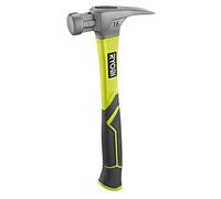 RYOBI Marteau de Charpentier 450 g Tête Magnétique RH16FSS Arrache-Clous | Pointage des clous d'une seule main, manche fibre de verre absorbant les chocs, ossature bois, coffrage et bardage, atelier