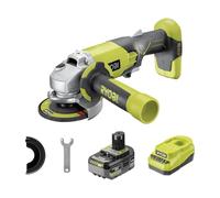 RYOBI Meuleuse d'angle sans fil ONE+ 18 V - Diamètre du disque : 115 mm - Avec batterie 4,0 Ah et chargeur