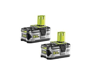 Ryobi ONE+ 5133003370 Kit de batterie pour outils électriques 18 V avec 2 batteries lithium 5,0 Ah + RB18LL50F12 | Batteries d'outils avec protection contre les surcharges et indicateur de niveau de