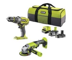 Ryobi "ONE+ Akku Schlagbohrschrauber- / Winkelschleifer-Set R18PDAG-242S, 18Volt, Set d''outils"