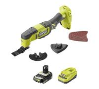 RYOBI Outil Multifonction 18V ONE+ 3 Têtes RMT18-1C20GP Batterie 2,0 Ah | Angle d'oscillation de 3°, molette 6 positions, batterie 2 Ah et chargeur inclus, découpe bois, métal et PVC, ponçage