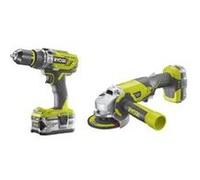 Ryobi Pack perceuse-visseuse à percussion et meuleuse One+ R18PDAG-242S 18V, 2,0 Ah + 4,0 Ah, chargeur