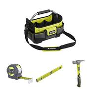 Ryobi - Panier porte-outils avec rubam 5 mètres + Niveau à bulle 60 cm + Marteau de charpentier 453 g