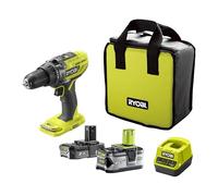 RYOBI Perceuse à Percussion 18V ONE+ 3 Modes R18PD3-242S Batteries 4 & 2Ah | Perçage maçonnerie, bois et métal, vissage, éclairage LED, 24 réglages de couple, accus 4,0 Ah et 2,0 Ah, chargeur, sac