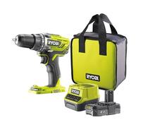 RYOBI Perceuse-Visseuse 18V ONE+ 50 Nm R18DD3-120S Batterie 2,0 Ah | 500 à 1800 tr/min, mandrin 13 mm, 2 vitesses, 24 réglages de couple, pack 2 Ah, chargeur et sac de transport, bois et acier