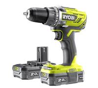 RYOBI Perceuse Visseuse 18V ONE+ R18DD3-220S - 2 Batteries 2.0Ah + Chargeur, Mandrin 13 mm, 2 Vitesses, 24 Réglages - Compacte et Polyvalente