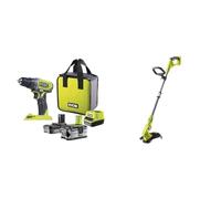 RYOBI - Perceuse-Visseuse Sans Fil 18V ONE+ - 2 Vitesses - Livrée avec 1 Batterie Lithium+ 2,0Ah & Coupe-bordures/dresse-bordures 18 Volts ONE+ - Ø 25-30 cm (sans batterie) - OLT1832