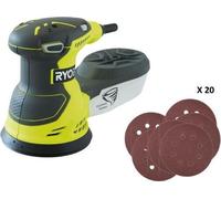 RYOBI - Ponceuse excentrique 300 W - 7 000-13 000 osc/min - diam. 125 mm - Livrée en sac de transport avec 20 abrasifs - ROS300A