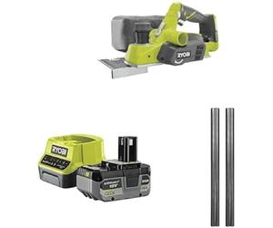 Ryobi - Rabot 18V - largeur 82 mm - profondeur 1,6 mm - feuillure de 0-12,5 mm - 12 000 tr/min - Livré avec 4 fers réversibles, 1 guide parallèle, 1 batterie 4Ah et 1 chargeur rapide