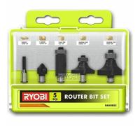 Ryobi RAKRBS5 Kit de 5 défonceuses Jeu de fraises 6 mm pour affleureuse et défonceuse