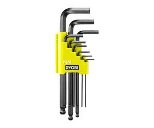 RYOBI RHFHKB-9 Jeu de clés mâles hexagonales pliantes 9 pièces - Clés Allen métriques, étui compact, acier renforcé - Bricolage & maintenance