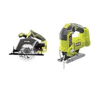 RYOBI - Scie Circulaire 18 V ONE+ Lame Ø 150 mm & Scie Sauteuse Pendulaire 4 Positions 18 V ONE+ Sans Fil Pour Coupes Parfaites, Sans Éclat, Droites, de Finitions