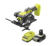RYOBI Scie Circulaire 18V ONE+ 115 mm R18CS115-1C20GP Batterie 2,0 Ah | Accumulateur de 2 Ah et chargeur inclus, lame à 24 dents, format compact, travail en hauteur, OSB et parquet, planches