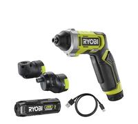 RYOBI Tournevis 4V USB Lithium - 5 Nm - éclairage LED - Câble USB-C - 1 batterie 4V 2,0 Ah USB Lithium - Livré en coffret + 10 embouts, renvoi d'angle + un mandrin déporté - RSD4-120TA2