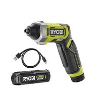 RYOBI Tournevis 4V USB Lithium - 5 Nm - éclairage LED - Câble USB-C - 1 batterie 4V 2,0 Ah USB Lithium - Livré en coffret avec 10 embouts de vissage - RSD4-120T