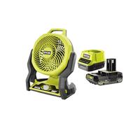 RYOBI - Ventilateur silencieux - 18V - diamétre 19 cm - tête orientable - 3 vitesses 2100/1300 / 700 tr/min, livrée avec une batterie 2Ah et chargeur - RF18-1C20GZL
