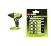 RYOBI - Visseuse à Chocs 18 V ONE+ (Batterie et Chargeur non Inclus) pour Visser, Dévisser,Boulonner & Coffret antichocs 31 accessoires de vissage : 30 embouts PH/PZ/SL/HEX/TX + 1 porte-embout