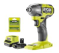 RYOBI - Visseuse à chocs 18 volts ONE+, sans fil, BRUSHLESS - 300 Nm - réception hex 1/4" - 1 Batterie 2Ah + Chargeur Rapide - 17 Emboutsde vissage