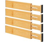 Ryqtop Lot de 4 séparateurs de tiroir réglables en bambou pour vêtements, cuisine, commode, chambre, salle de bain et bureau, 30,5 à 43,2 cm, naturel