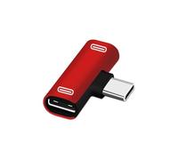 RYRA 3 en 1 Double Adaptateur Type-c câble de Charge Chargeur convertisseur d'écouteurs for Smartphones Multifonction Casque(Red)