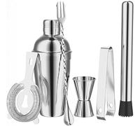 RYRYR Kit de Barman mixologie, Ensemble Shaker for préparation de Cocktails la Maison, Pilon en Acier Inoxydable Appareil de Mesure, Pot à manivelle, Outils de Bar 6 pièces, Argent
