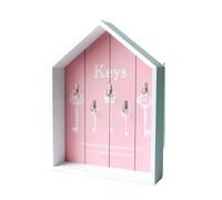 RYRYR Porte-clés for Armoire Murale, 1 boîte de Rangement en Bois en Forme de Maison avec 5 Crochets, Cintre Rustique, décoration de la Maison(Pink)