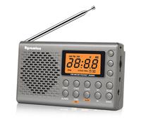 Rysamton Radio portable AM/FM à ondes courtes grand affichage numérique avec minuterie de sommeil et fonction réveil, radios à piles Grey