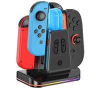 Rysker Chargeur Manettes Switch pour Joy-Con Switch1 et Switch2, Chargeur 4 en 1 pour Joy-Con avec Ports Magnétiques, Station de Charge Switch avec Indicateur LED, Accessoire Nintendo avec Charger